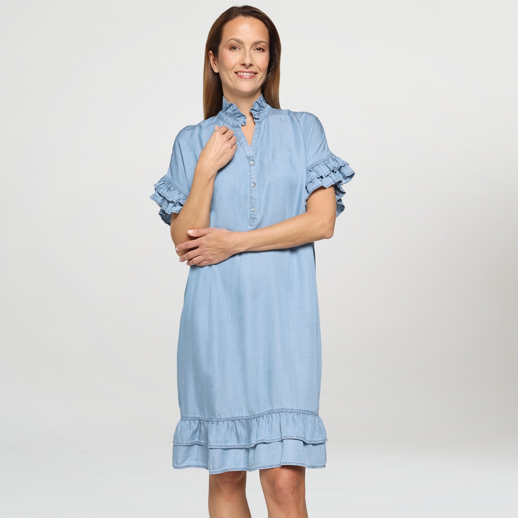 Klnning Romantica, chambray-denim med tryck